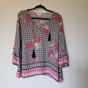 John Paul Richard Blouse Floral with Tassels